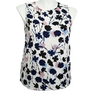 C & E White Floral Sleeveless Blouse EUC sz L